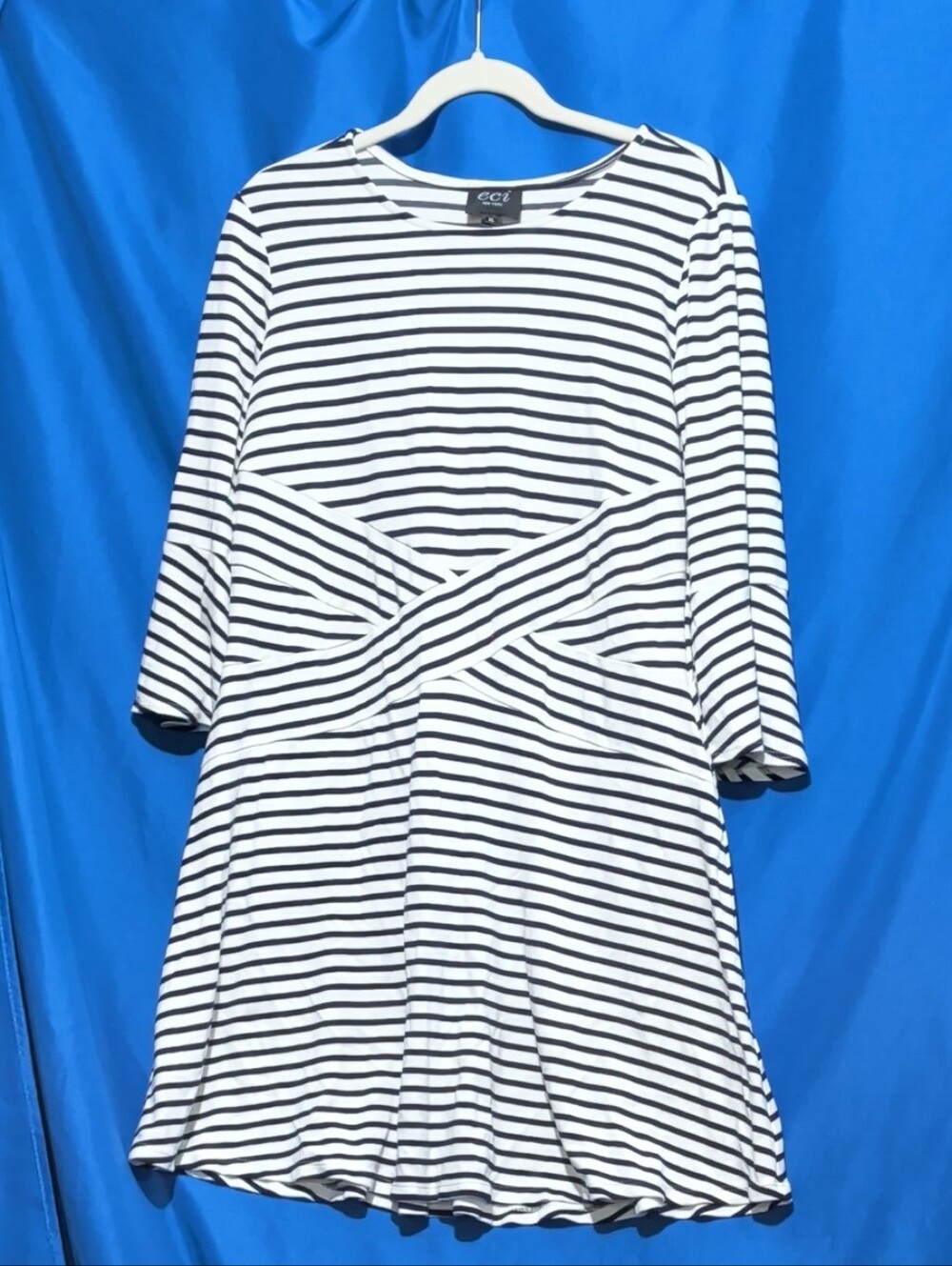 ECI Black & White Striped Long Sleeve Swing Dress